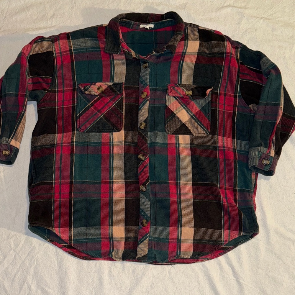 Maurices: Plaid Flannel Shacket - Pink, Green, Cream Sz 2X